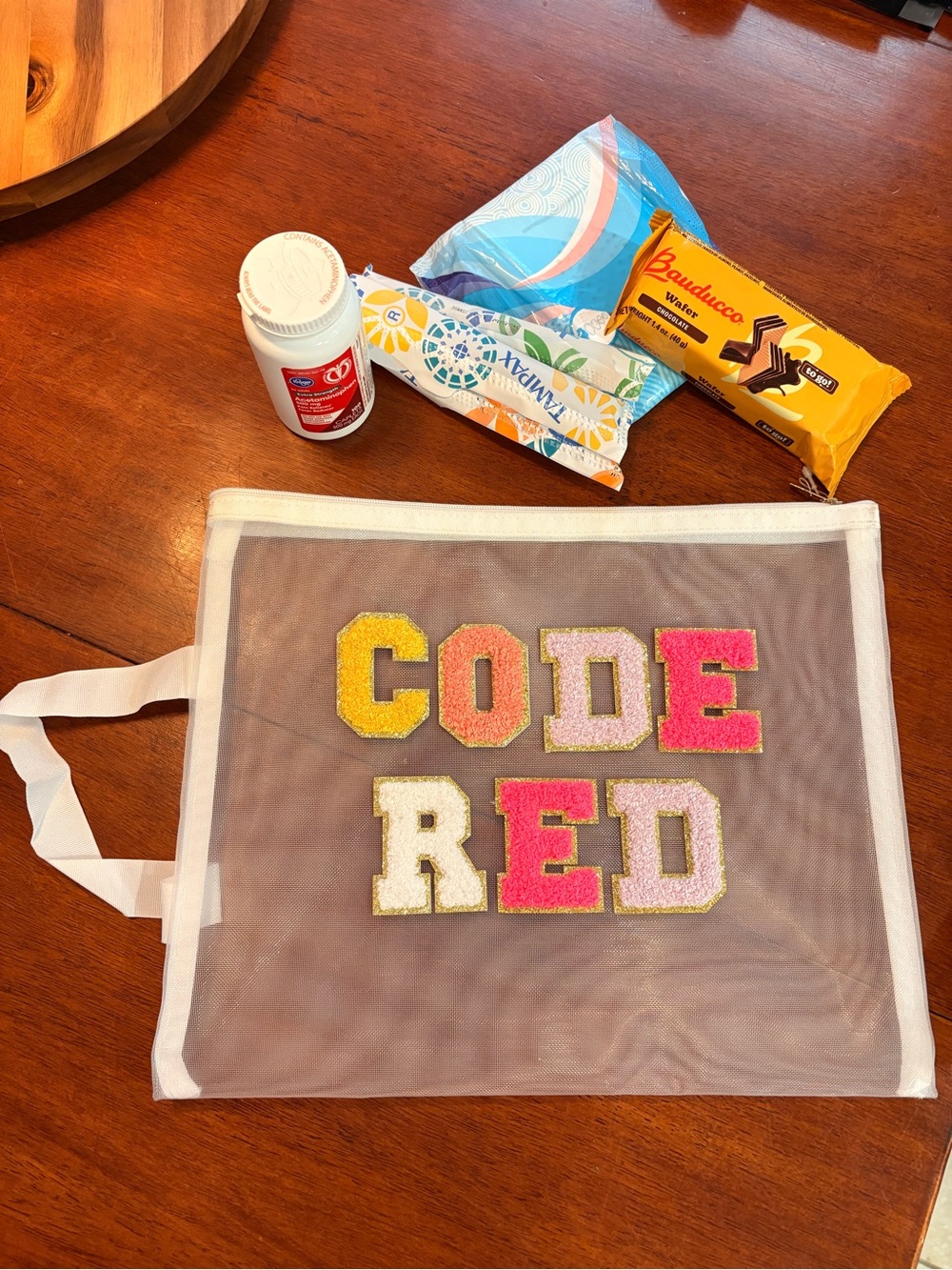 CODE RED Mesh Travel Pouch Chenille Letter Patches